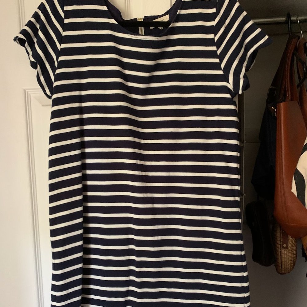 Navy and White Striped Scallop Trim dress